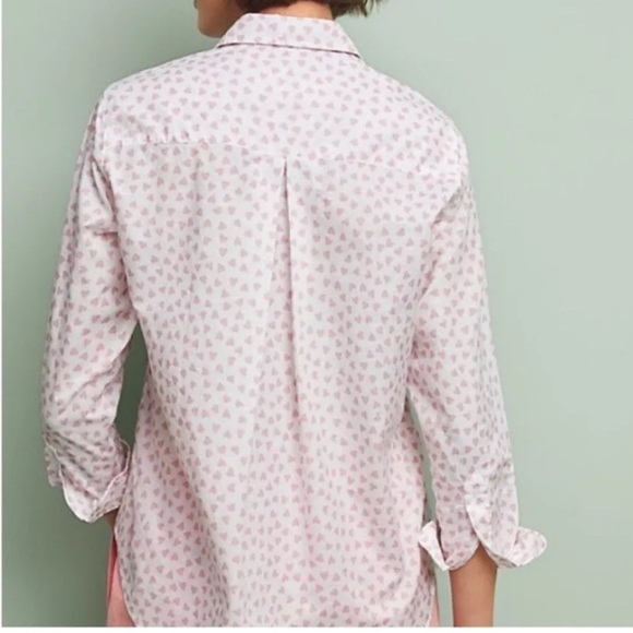 Grayson Anthropologie The Hero Pink Heart Button Down Shirt Size XSmall - Picture 3 of 6